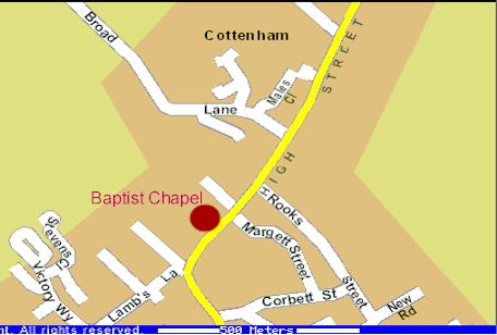 Map of Cottenham to help interested players locate the Cottenham Baptist Chapel where Cottenham Brass Band practice.